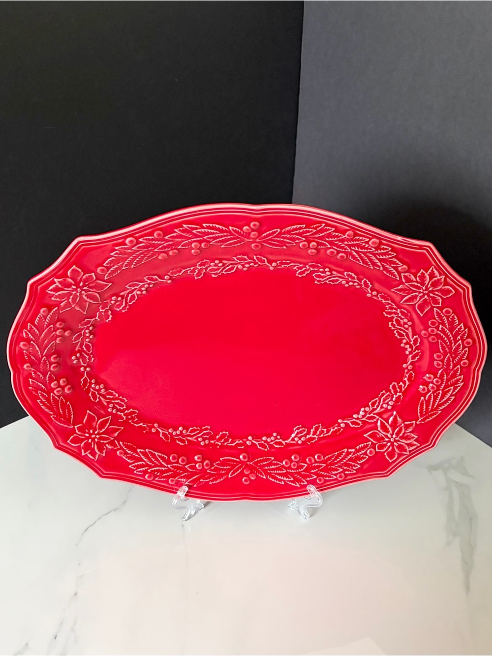 16" Red Holiday Platter by Bordallo Pinheiro